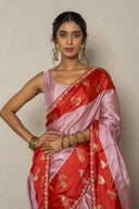Rose Pink & Scarlet Dual-Tone Silk Saree