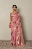 Onion Pink Silk Saree With Hand Embroidery Border