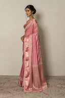 Onion Pink Silk Saree With Hand Embroidery Border