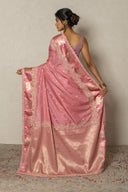 Onion Pink Silk Saree With Hand Embroidery Border