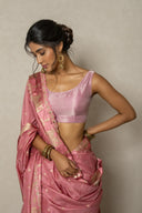 Onion Pink Silk Saree With Hand Embroidery Border