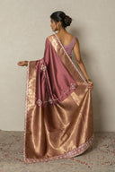 Copper Brown Silk Saree With Aari Zardozi Work