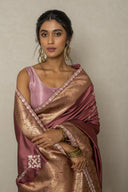 Copper Brown Silk Saree With Aari Zardozi Work