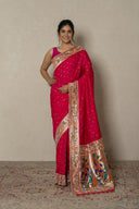 Hot Pink Silk Saree With Pathani Weave Palla