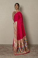 Hot Pink Silk Saree With Pathani Weave Palla