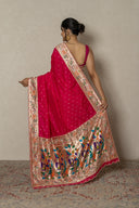 Hot Pink Silk Saree With Pathani Weave Palla