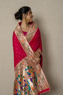 Hot Pink Silk Saree With Pathani Weave Palla