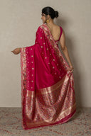 Cherry Pink Silk Benarasi Saree With Multicolor Weaving