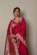 Cherry Pink Silk Benarasi Saree With Multicolor Weaving