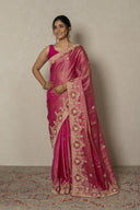 Pink Tissue Saree With Floral Embroidery