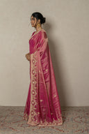 Pink Tissue Saree With Floral Embroidery