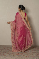 Pink Tissue Saree With Floral Embroidery