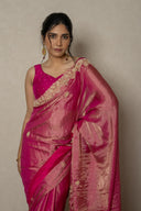 Pink Tissue Saree With Floral Embroidery