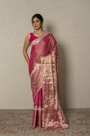 Pink Tissue Saree With Abstract Work