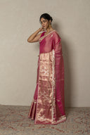 Pink Tissue Saree With Abstract Work