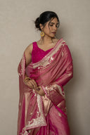 Pink Tissue Saree With Abstract Work