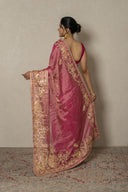 Pink Banarasi Tissue Silk Saree With Traditional Zardozi Work