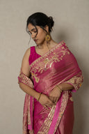 Pink Banarasi Tissue Silk Saree With Traditional Zardozi Work