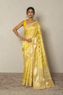 Lemon Yellow Handloom Silk Saree With Zardozi