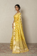 Lemon Yellow Handloom Silk Saree With Zardozi