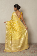 Lemon Yellow Handloom Silk Saree With Zardozi