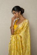 Lemon Yellow Handloom Silk Saree With Zardozi