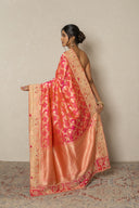 Coral Pink Banarasi Silk Saree With Zardozi Border