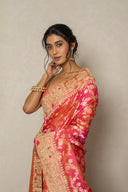 Coral Pink Banarasi Silk Saree With Zardozi Border