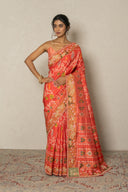 Coral Orange Patola Silk Saree With Zardozi Work