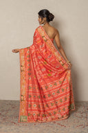 Coral Orange Patola Silk Saree With Zardozi Work