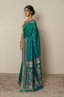 Peacock Green Light Silk Saree With Minakari Weave