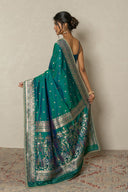 Peacock Green Light Silk Saree With Minakari Weave