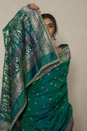 Peacock Green Light Silk Saree With Minakari Weave