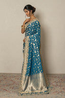 Peacock Blue Banarasi Katan Silk Saree With Zardozi Work