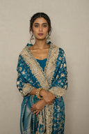 Peacock Blue Banarasi Katan Silk Saree With Zardozi Work