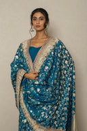 Peacock Blue Banarasi Katan Silk Saree With Zardozi
