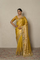 Mustard Gold Tissue Silk Saree With Antique Border