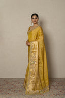 Mustard Gold Tissue Silk Saree With Antique Border
