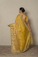 Mustard Gold Tissue Silk Saree With Antique Border
