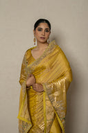 Mustard Gold Tissue Silk Saree With Antique Border