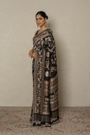 Black Munga Tussar Woven Saree With Colourful Cutdana