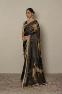 Black & gold Satin Falcon Weave Saree