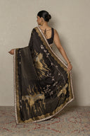 Black & gold Satin Falcon Weave Saree
