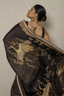 Black & gold Satin Falcon Weave Saree