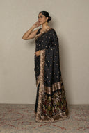 Black Light Silk Saree With Zardozi & Minakari Work