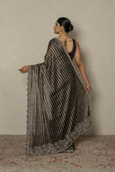 Black & Antique Silver Tissue Saree With Oxidised Zardozi Motifs