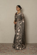 Antique Mettalic Tissue Saree With Aari Work