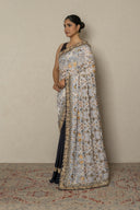 Grey Georgette Resham Embroided Palla Frill Saree
