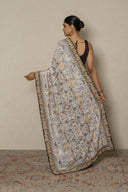 Grey Georgette Resham Embroided Palla Frill Saree