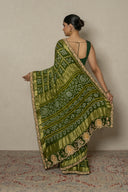 Shaded yellow & Mehendi Green Bandhej Ghatchola With Zardozi Border